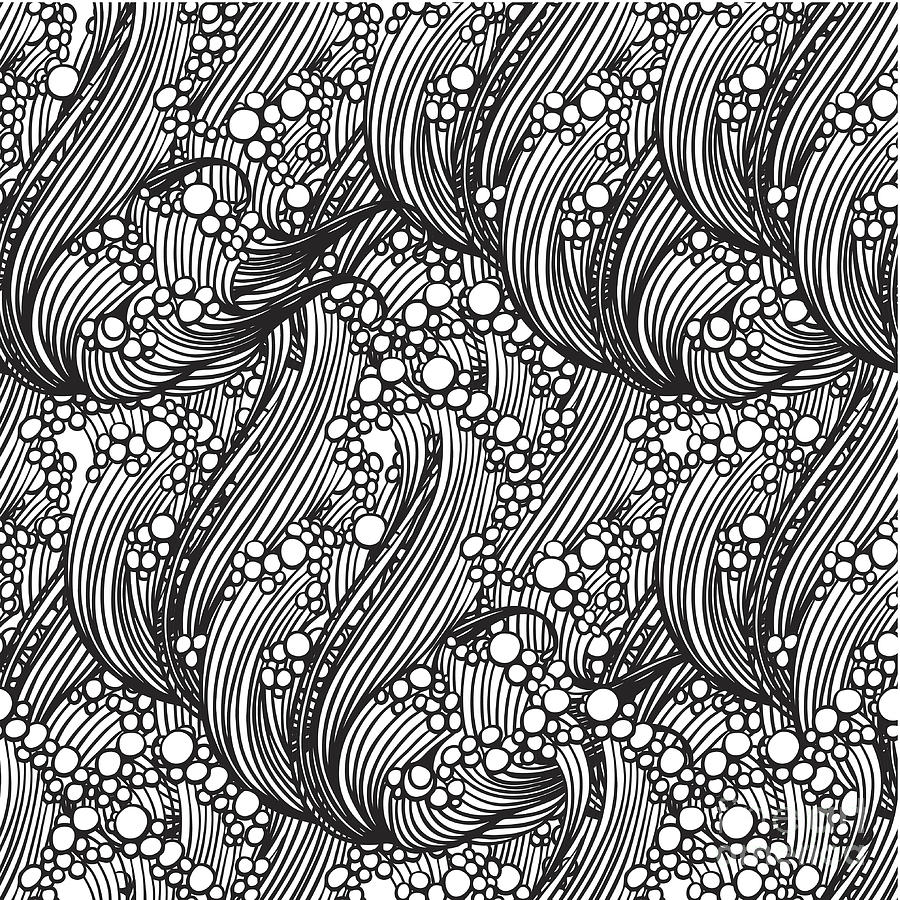 Seamless Pattern Of Waves And Bubbles Digital Art by Rively