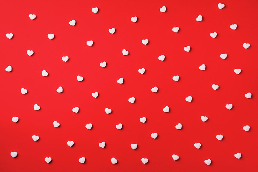 Seamless pattern. White hearts on red background. Top view. Valentine's  Day. Love, date, romantic concept. Photograph by Yuliia Chyzhevska - Pixels