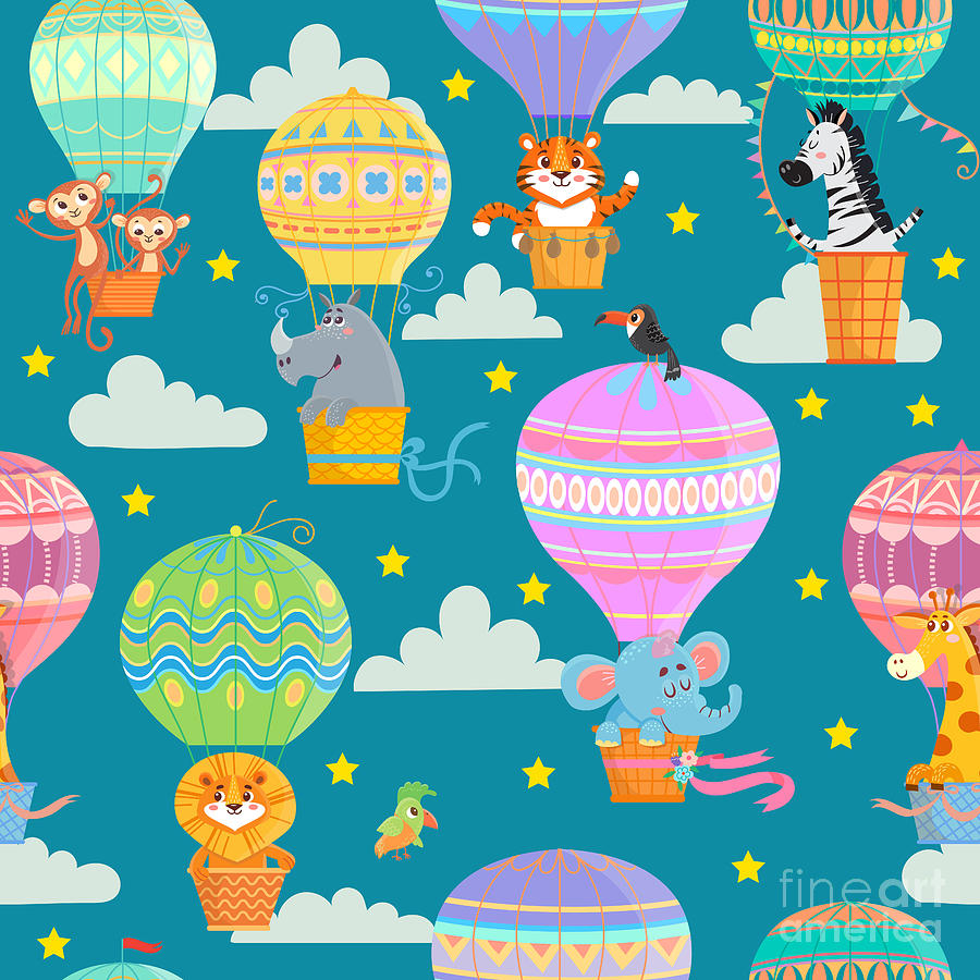 Basket Digital Art - Seamless Pattern With Colorful Hot Air by Oreshcka Basket Digital Art - Seamless Pattern With Colorful Hot Air by Oreshcka