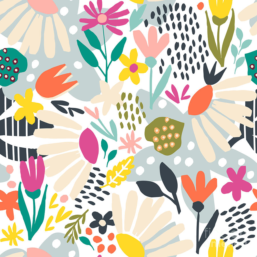 Seamless Pattern With Hand Drawn Flowers Digital Art by Yulia337
