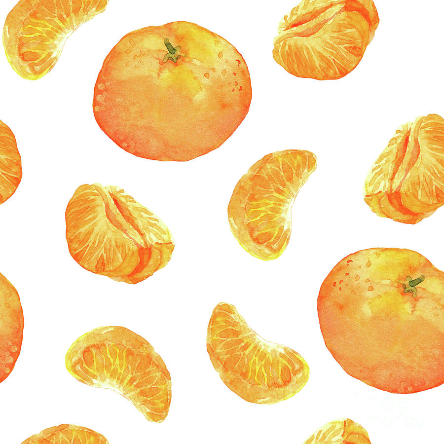 Seamless Pattern With Mandarin Orange Digital Art by Zzorik