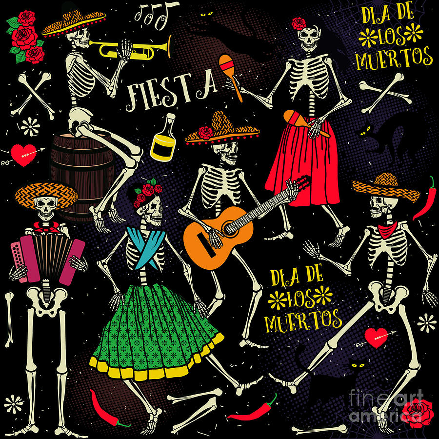 Pepper Digital Art - Seamless Pattern With Skeletons. Day Of by Moloko88 Pepper Digital Art - Seamless Pattern With Skeletons. Day Of by Moloko88