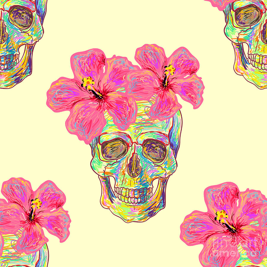 Symbol Digital Art - Seamless Pattern With Skulls And by Artskvortsova Symbol Digital Art - Seamless Pattern With Skulls And by Artskvortsova