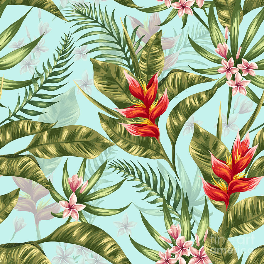Pink Digital Art - Seamless Pattern With Tropical Flowers by Hoverfly