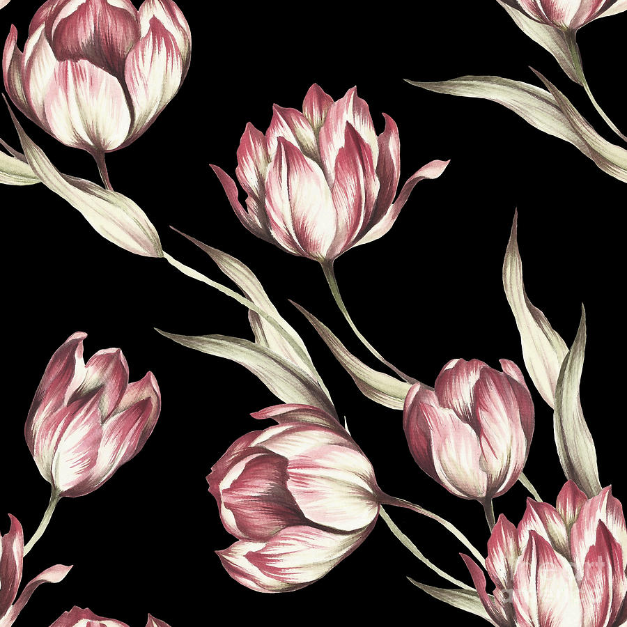 Greeting Digital Art - Seamless Pattern With Tulips by Adelveys