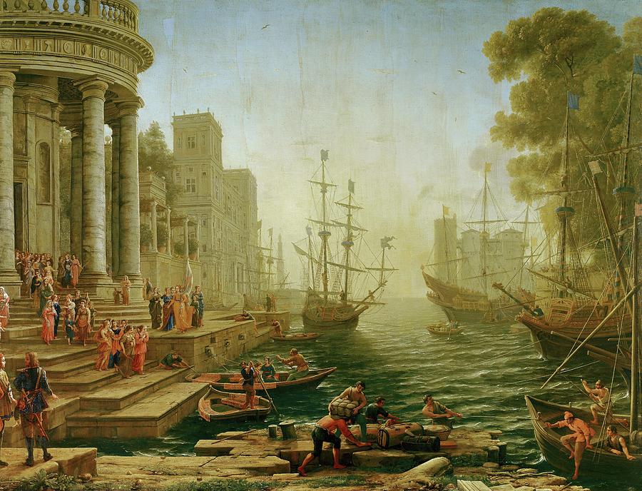 Seaport with the embarkation of Saint Ursula, 1614. Oil on canvas, 113 x 148,6 cm NG 30. Painting by Claude Lorrain -1600-1682-
