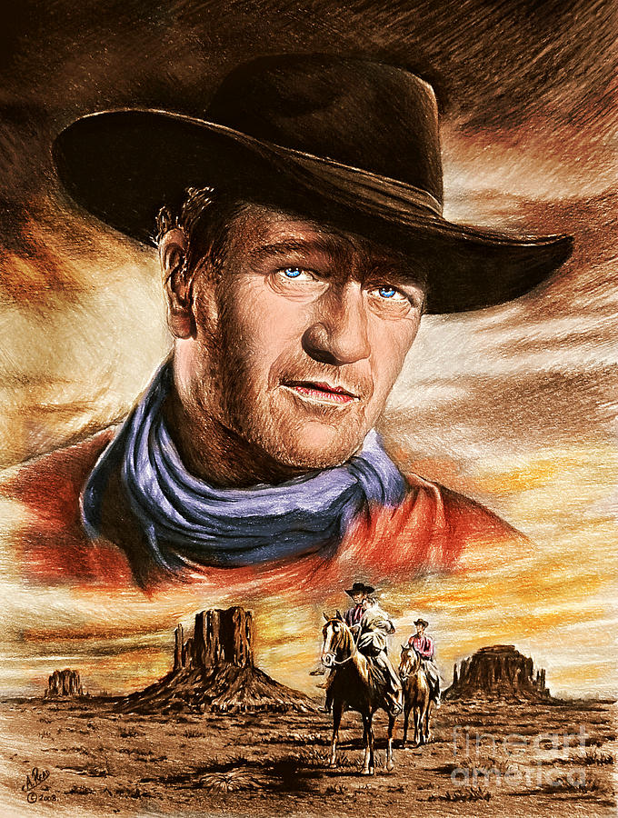 John Wayne Drawing - Searching colour ver 2 by Andrew Read