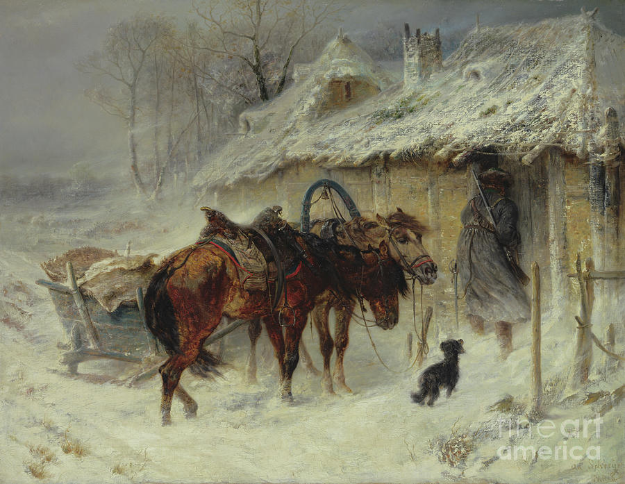 Horse Painting - Searching For Smugglers, C.1867 by Adolf Schreyer