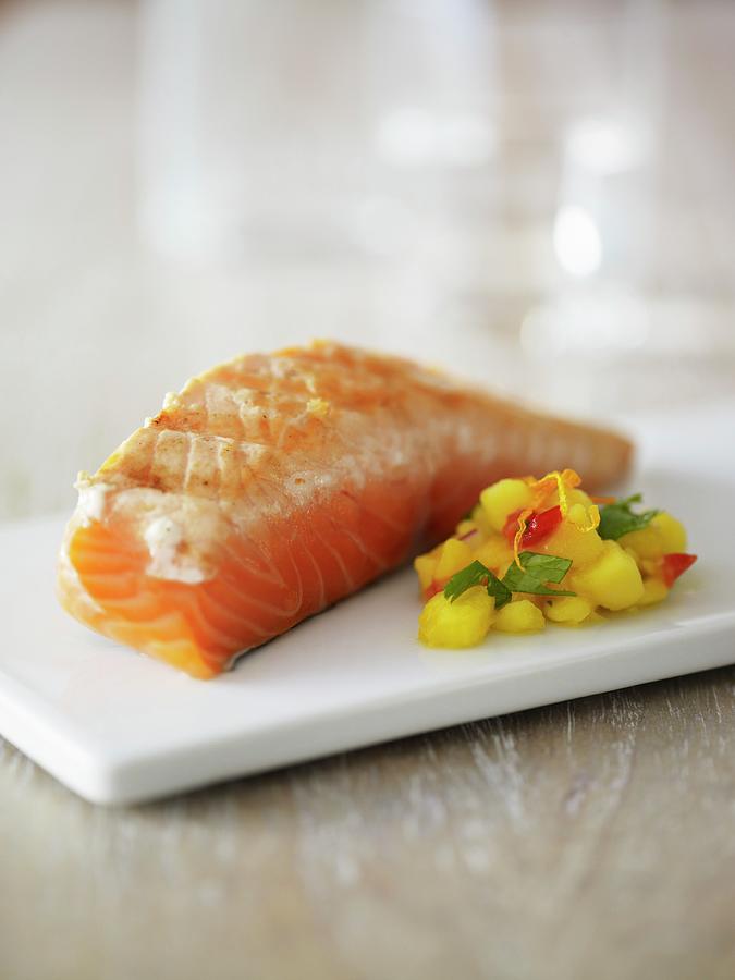 Fish Photograph - Seared Salmon Fillet With Mango Salsa by Kng, Ruth