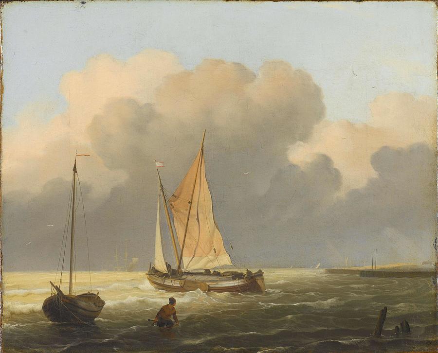 Seas off the Coast, with Spritsail Barge. Painting by Ludolf Bakhuysen