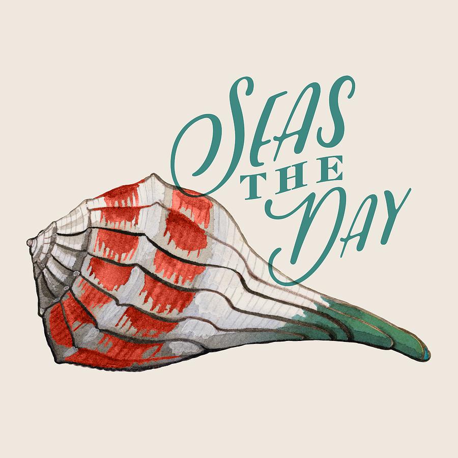 Shell Drawing - Seas The Day by Llyn Hunter