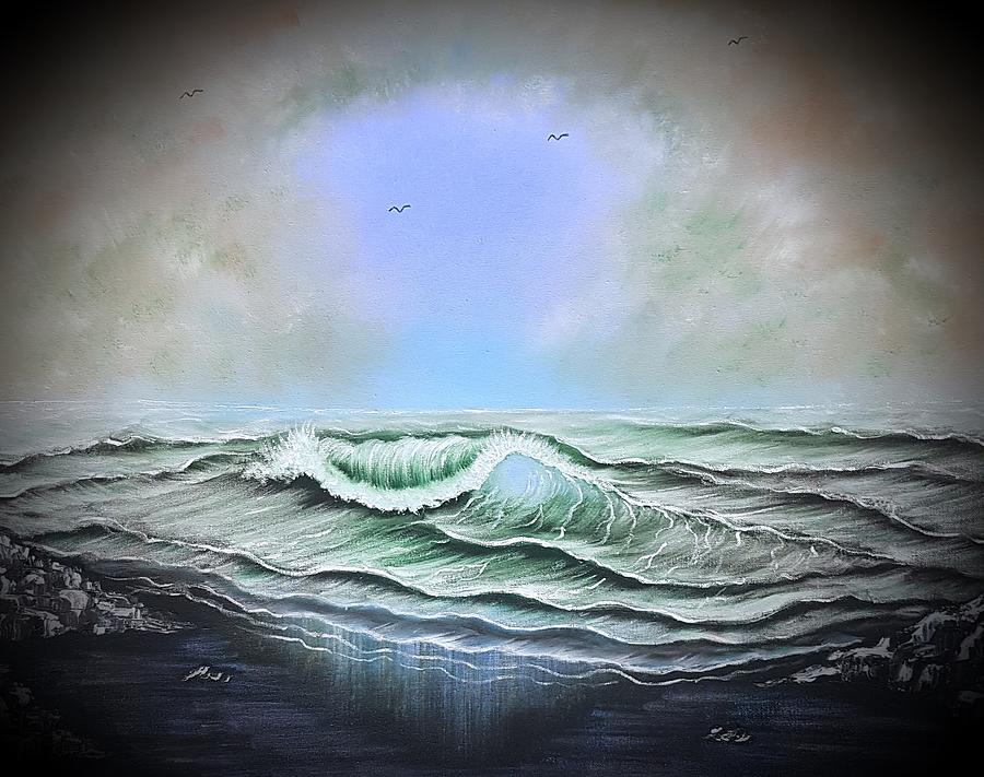 Seascape enchantment glow blue Painting by Angela Whitehouse