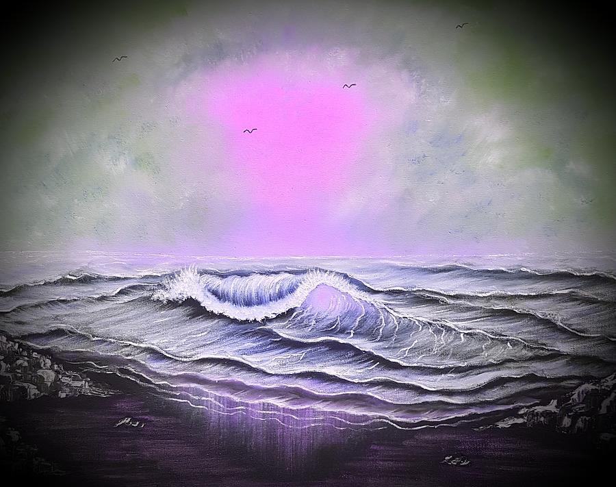 Seascape enchantment glow pink Painting by Angela Whitehouse
