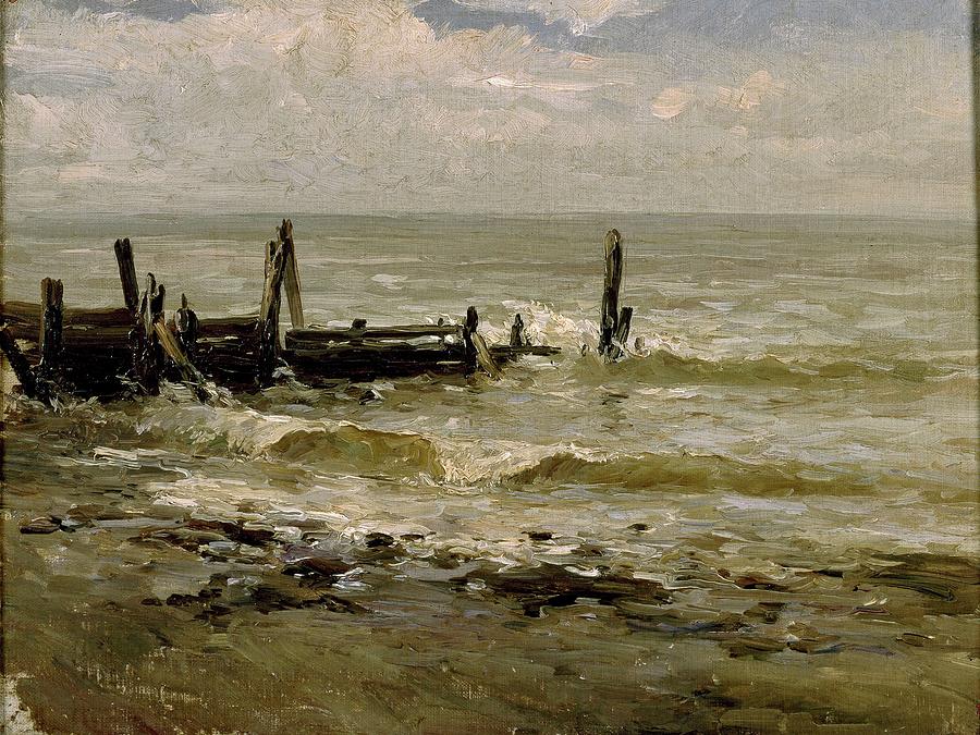 Seascape -Villerville-, 1877-1884, Spanish School, Canvas, 31 cm x 40,5 cm, P0... Painting by Carlos de Haes -1829-1898-