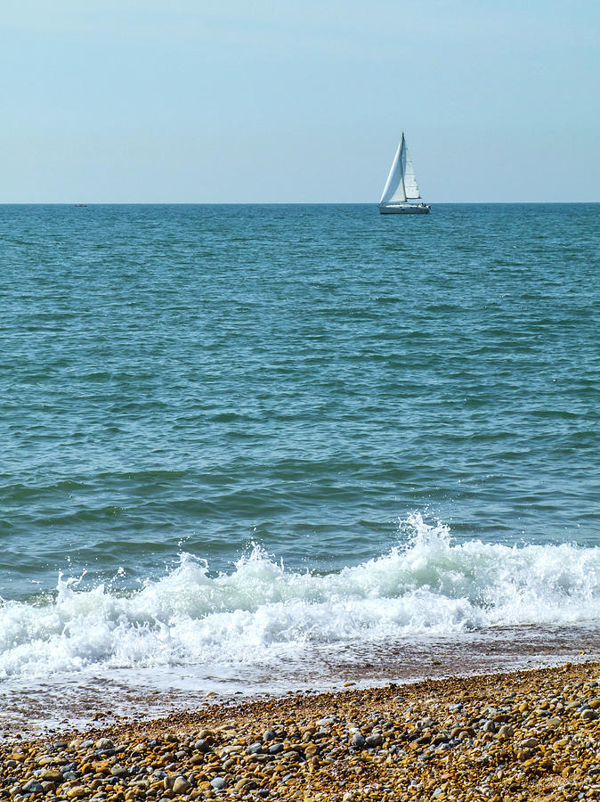Seascape with boat Photograph by Helen Jackson