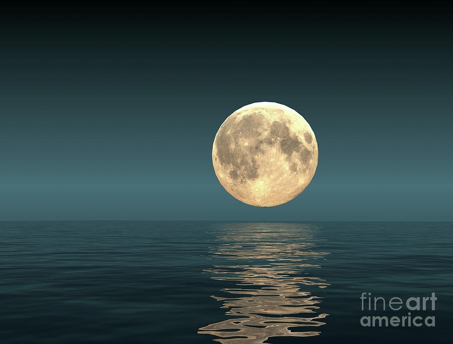 Seascape with Moon Photograph by Ana Borras - Pixels