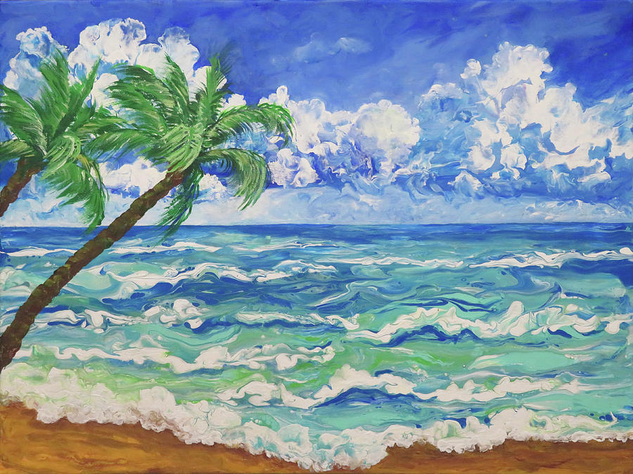 Seashore with Palms Painting by Frances Miller