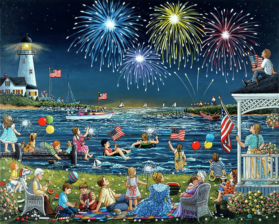 Independence Day Painting - Seaside On The Fourth by Sheila Lee
