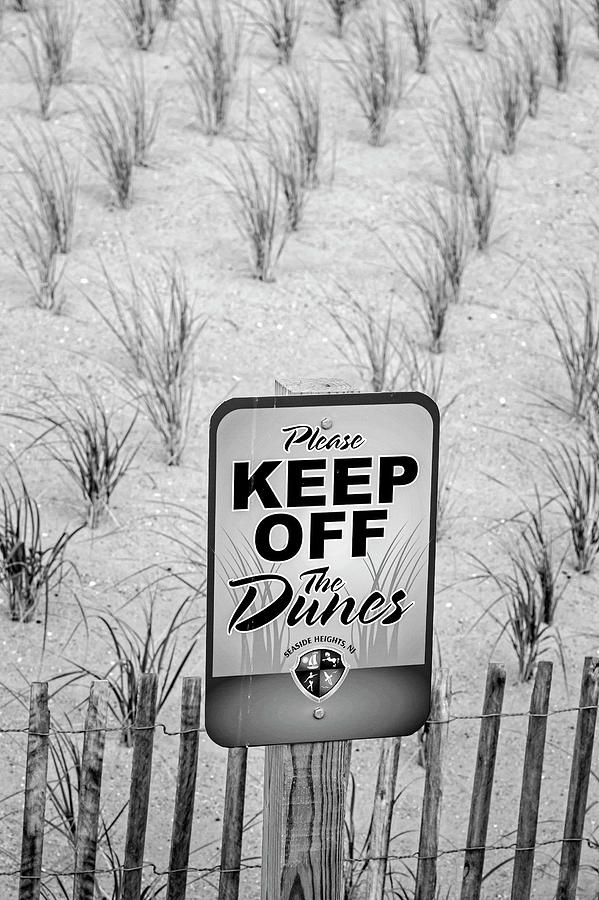 Seaside Sand Dunes Sign BW Photograph by Susan Candelario