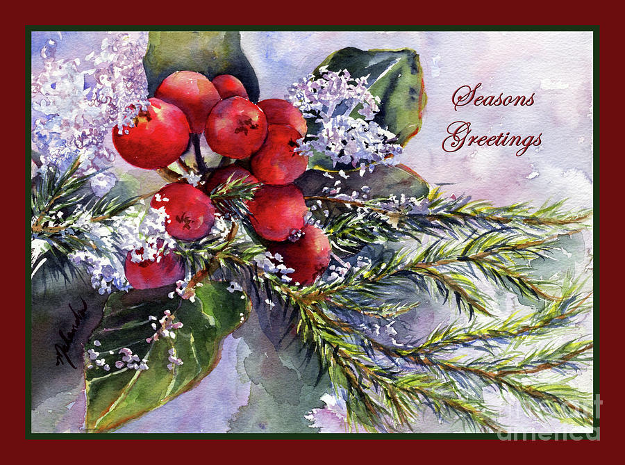 Seasons Greetings Ice Capped Berries Painting by Malanda Warner