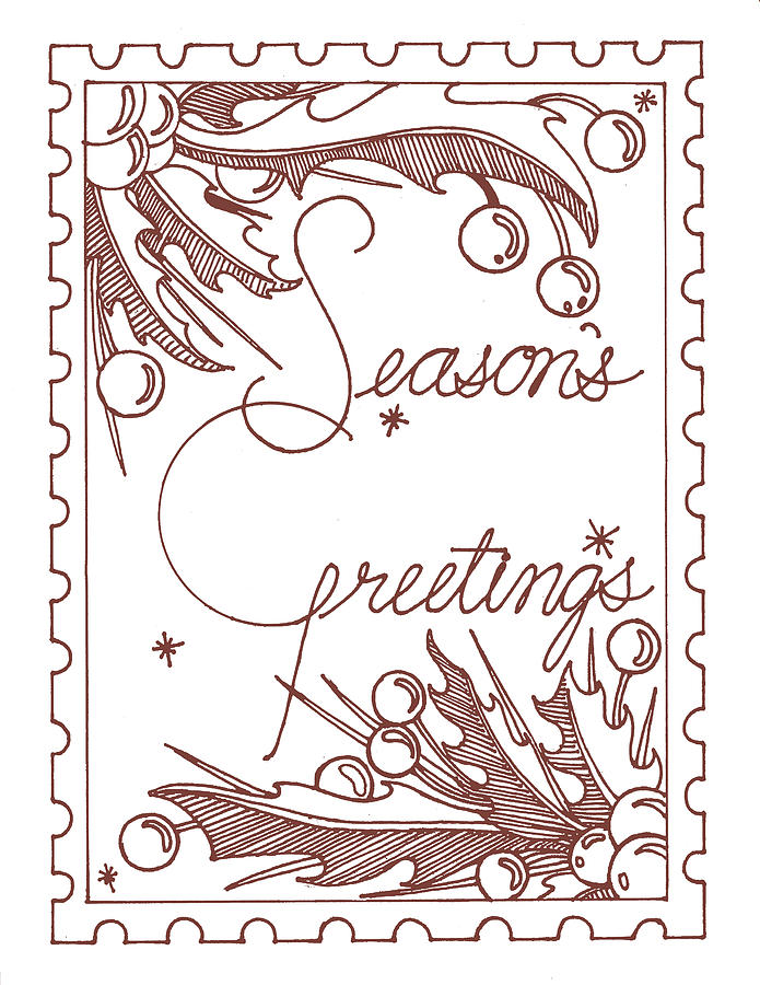 Christmas Digital Art - Seasons Greetings Line Art by Julie Goonan