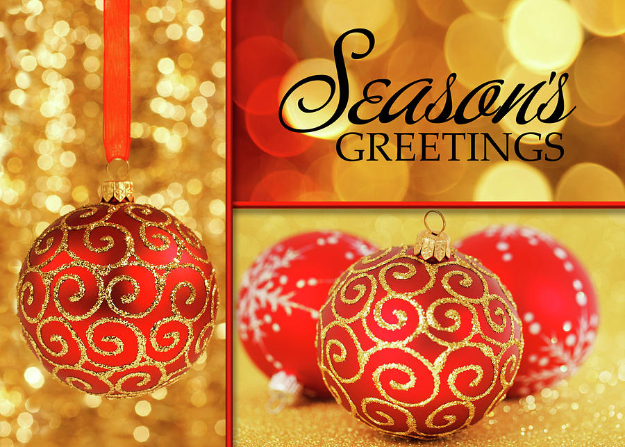 Seasons Greetings Red and Gold Christmas Ornaments Digital Art by Doreen Erhardt