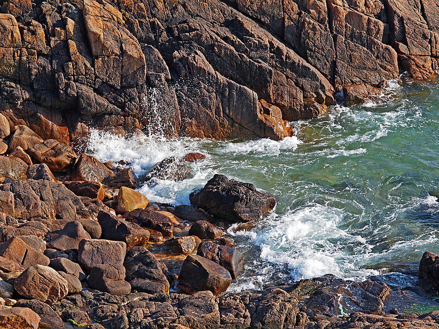 Seaspray On Rugged Rocks Photograph by Gill Billington