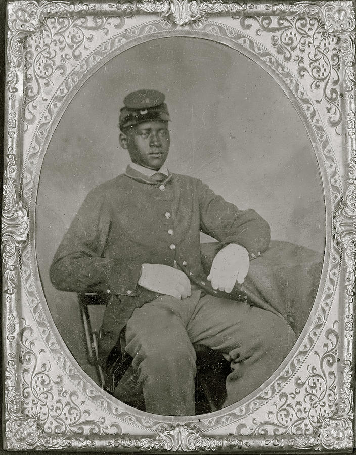 Seated black soldier, frock coat, gloves, kepi Painting by Unknown ...