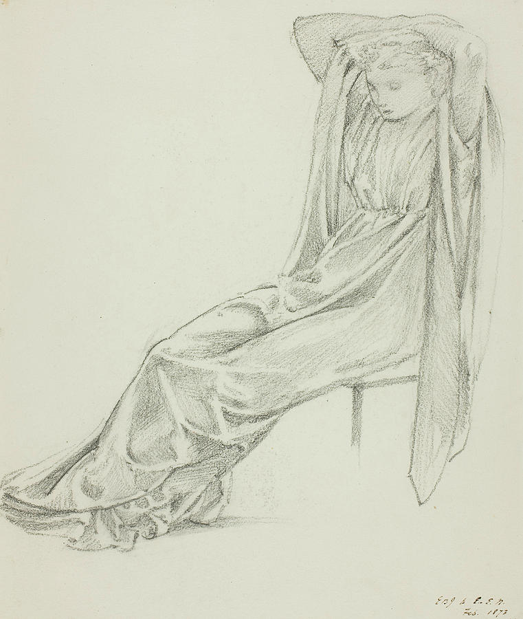 Seated Female Figure Drawing by Edward Burne-Jones