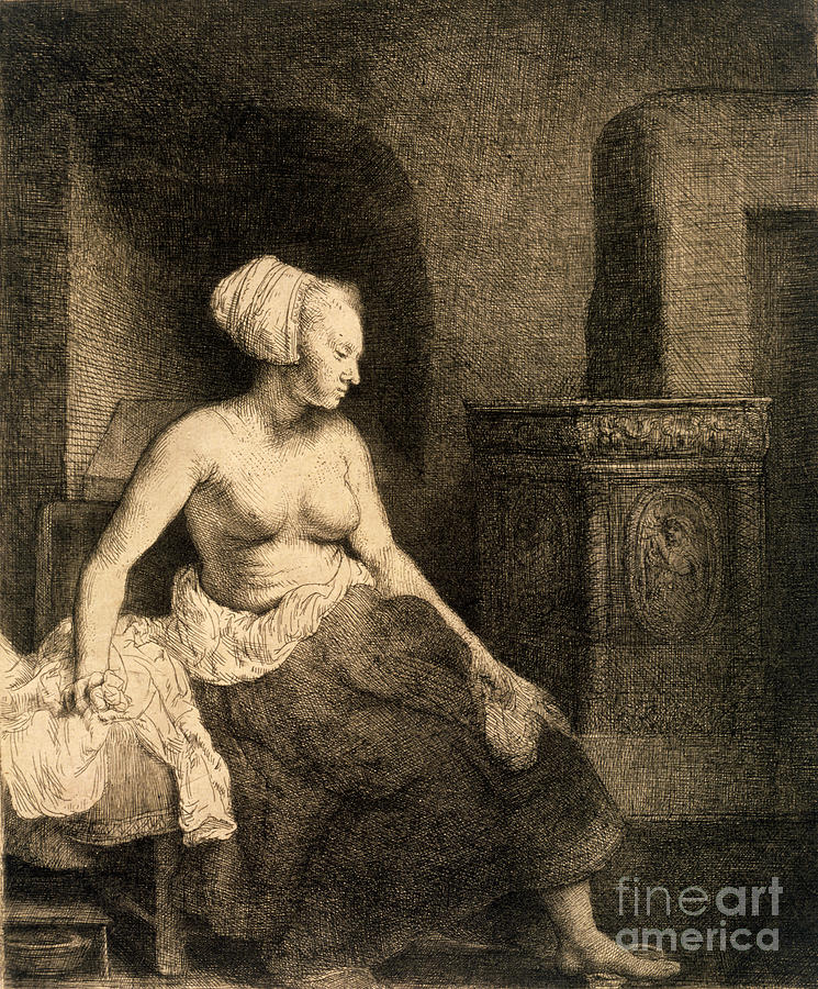 Seated Female Nude, 1658. Artist Drawing by Print Collector