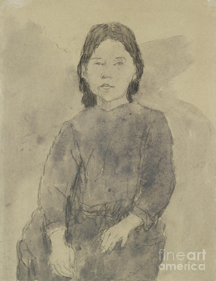 Seated Girl Marie Hamonet Charcoal, Grey Wash And Bodycolor Painting by Gwen John