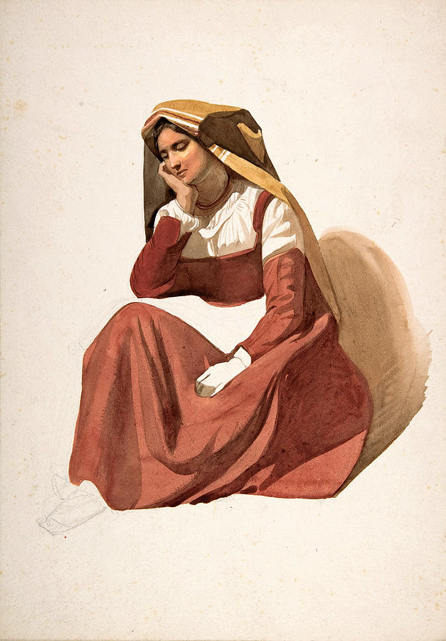 Seated Italian Peasant Woman  Drawing by Pierre Louis Dubourcq