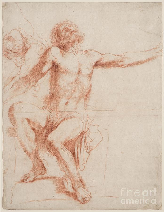 Misery Movie Drawing - Seated Male Figure, C.1618-19 by Guercino