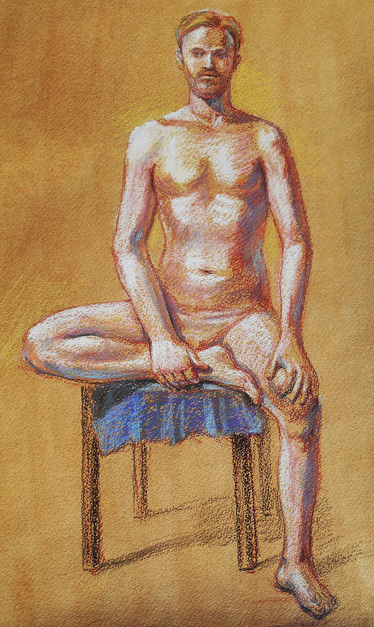 Seated Male Model Study In Pastel Painting