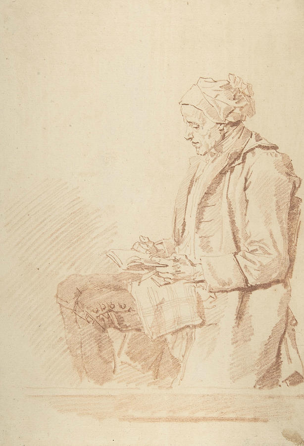 Seated Man Reading Drawing by Jean-Honore Fragonard