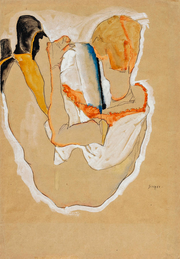 Seated Nude, Back View Drawing by Egon Schiele