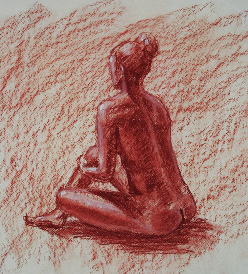 Seated Nude In Sienna Conte Crayon  Drawing by Irina Sztukowski