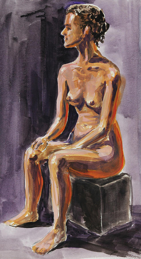 Abstract Painting - Seated Nude Model Study In Gouache by Irina Sztukowski
