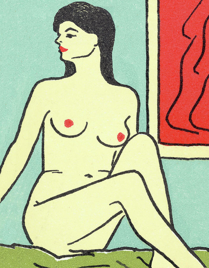 Vintage Drawing - Seated Nude Woman by CSA Images