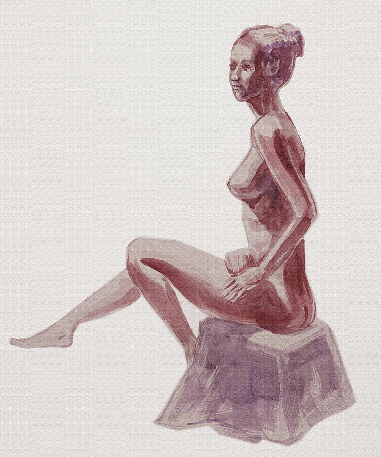 Seated Nude Woman Watercolor Painting by Irina Sztukowski