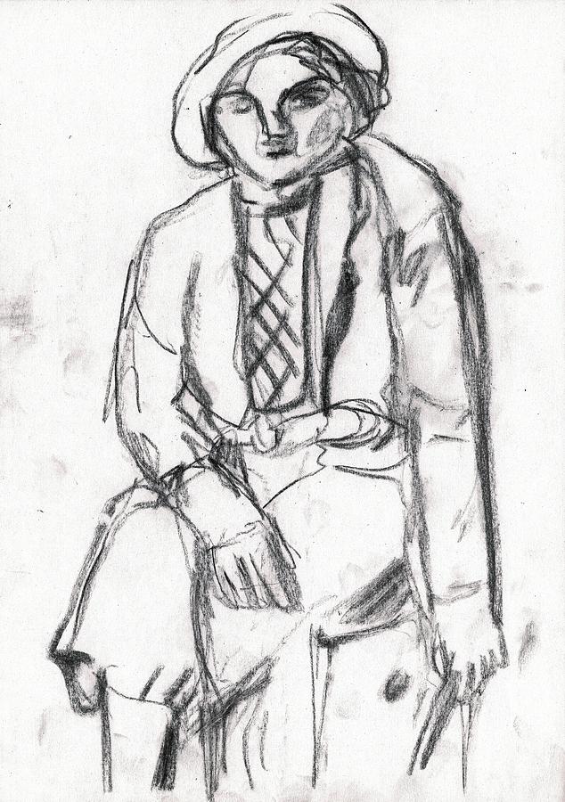 Seated woman in a hat Drawing by Edgeworth Johnstone