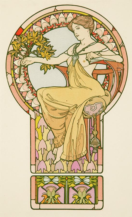 Art Nouveau Painting - Seated Woman, Plate No. 48 From Documents Decoratifs by Alphonse Mucha