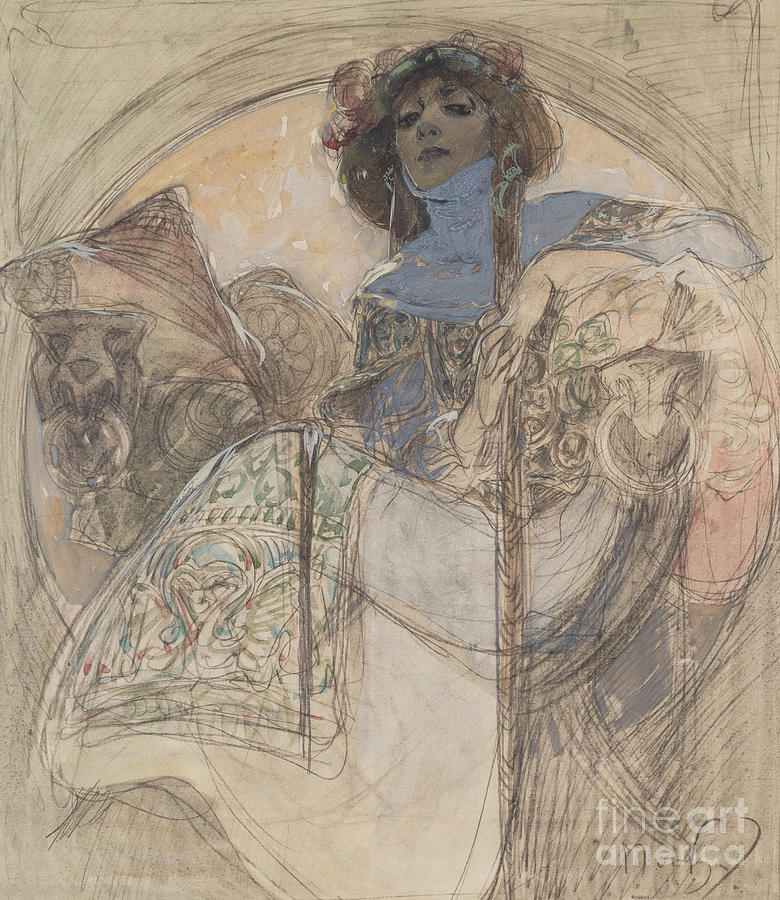 Seated Woman  study for a poster, 1897 Painting by Alphonse Marie Mucha
