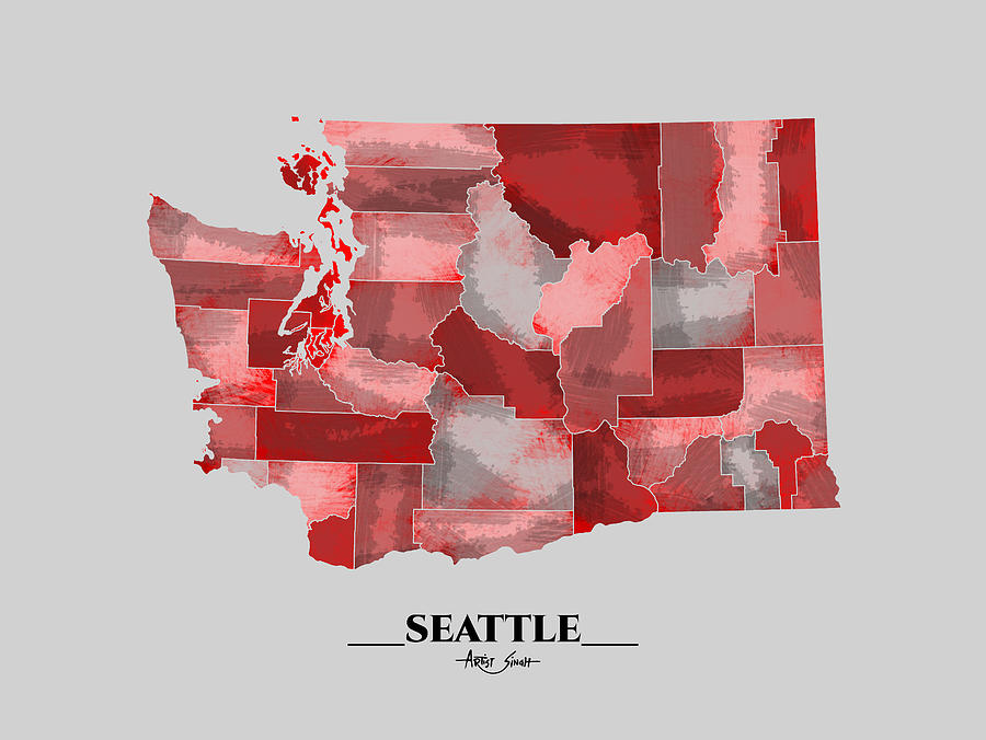 Seattle Arial View County Map Artist Singh Mixed Media By Artguru Official Maps Fine Art 4333