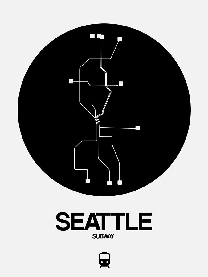 Seattle Digital Art - Seattle Black Subway Map by Naxart Studio