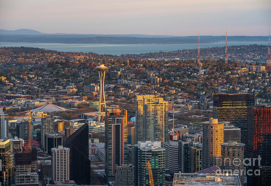 Seattle Photograph - Seattle Cityscape Golden Morning Light by Mike Reid