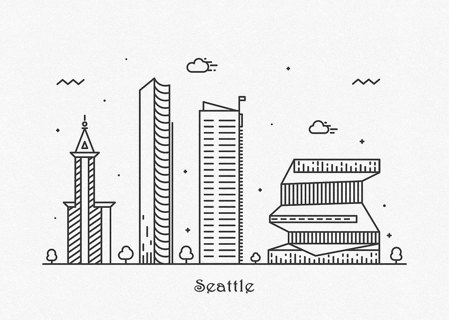 Seattle Cityscape Travel Poster Drawing by Inspirowl Design