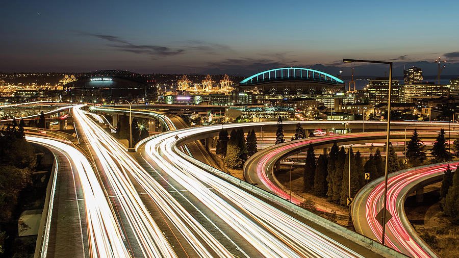 Seattle Highway Night Trails Photograph by Michael Lee