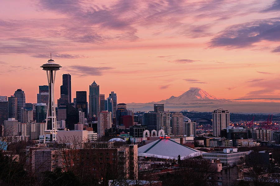 Seattle In Pink Photograph by Aaron Eakin