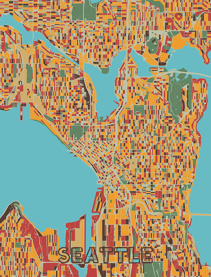 Seattle Map Retro Digital Art